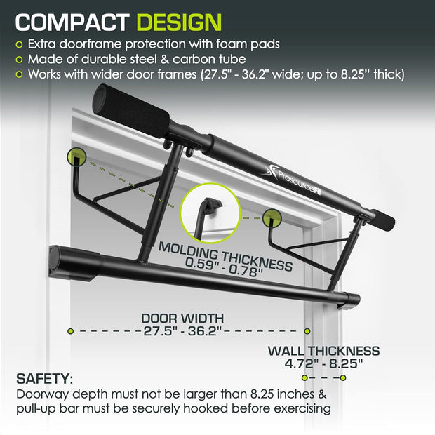 ProsourceFit Heavy Duty Doorway Mount Pull Up/Chin-Up Bar, Adjustable with Foam Grips for Home Workouts