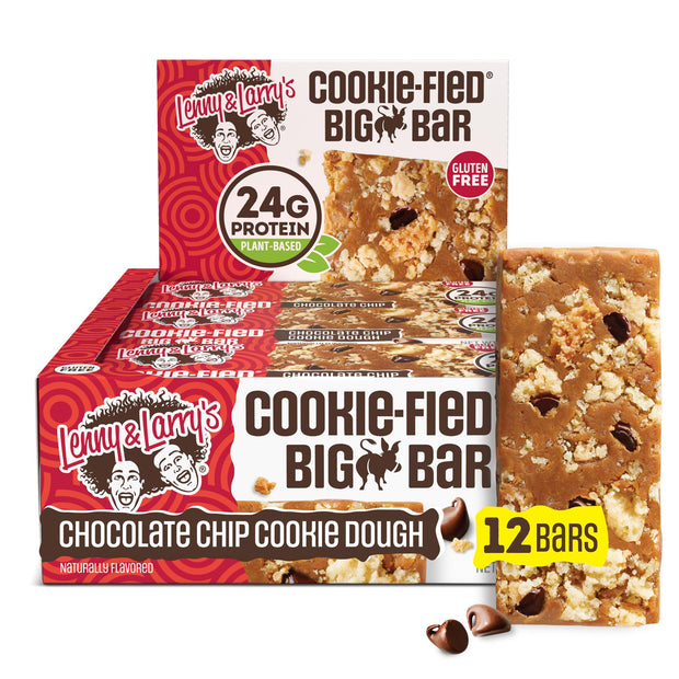 Lenny & Larry's Cookie-fied BIG BAR – Peanut Butter Chocolate Chip Vegan Protein Bars 12x90g – Healthy Snacks, 24g Plant Protein & 10g Prebiotic Fiber – Gluten free Power Bar, Keto Friendly & Vegan
