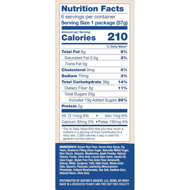 Nature’s Bakery Gluten Free Fig Bars, Blueberry, Real Fruit, Vegan, Non-GMO, Snack bar, 6 boxes with 6 twin packs (36 twin packs)