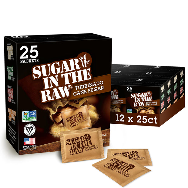 Sugar In The Raw Turbinado Cane Sugar Packets, 200 Ct Box, 1 Pack, Pure, All-Natural Turbinado Sugar, Non-GMO Project Verified, Kosher, Vegan and Gluten Free