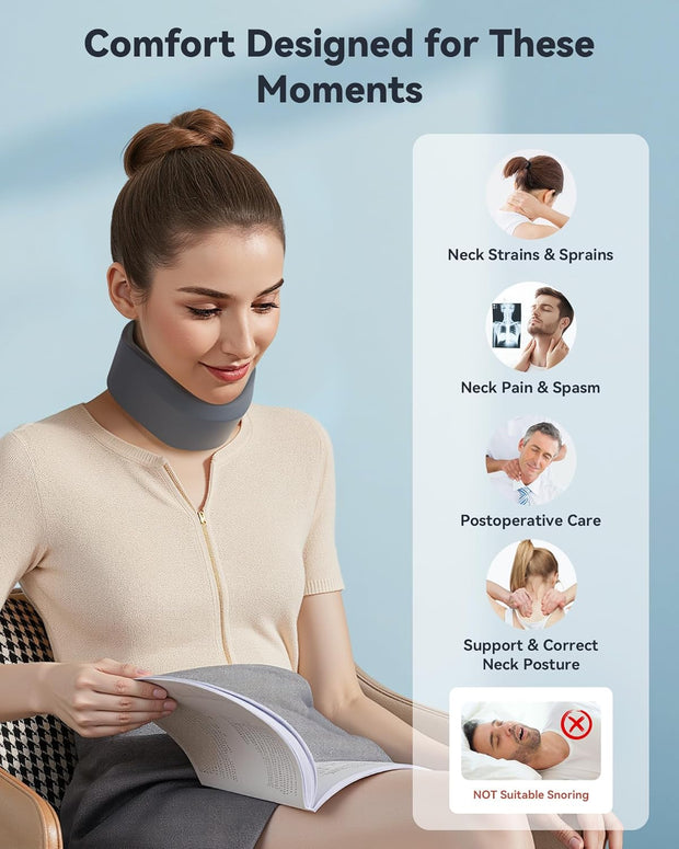 Neck Brace for Sleeping, For Relief Neck Pain and Provide Support Soft Cervical Collar, Neck Support Keep Vertebrae Stable & Aligned Relief of Cervical Spine Pressure Gray (Medium Size)