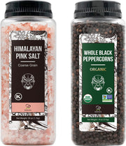 Soeos Himalayan Pink Salt 39 oz + Whole Black Peppercorns 18 oz, Coarse Grain, Kosher Salt for Grinder Refill, Salt and Pepper Grinder, Non-GMO Verified, Spice Seasoning Set for Cooking