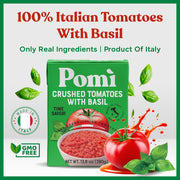 Pomì Crushed Tomatoes with Basil - Creamy, Velvety Italian Sauce, No Salt, Additives/Preservatives, GMO-Free, Gluten-Free, 100% Fresh Tomatoes, 13.8oz (Pack of 12)