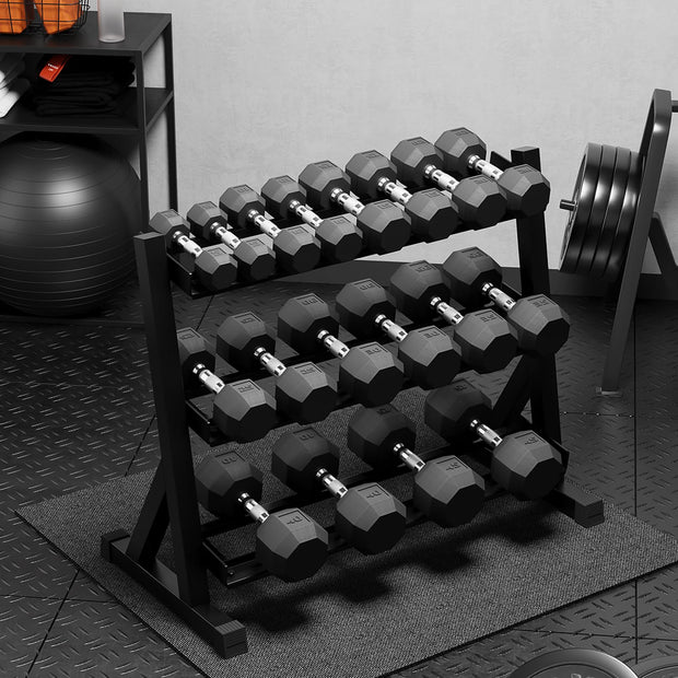 Premium Rubber Coated Hex Dumbbell Weight Set with Rack, Multiple Packages,210LB/350LB/450LB/550LB Set for Home Gym, Hand Weights for Muscle Toning, Strength Building & Full Body Workout