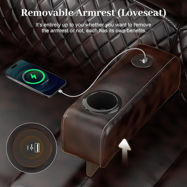 Loveseat Recliner Sofa Set with 2-Tier Cushion, 2+1+1 Pieces in Living Room, 2 Seater Reclining Loveseat Leather with Removable Console, 2 Oversize Recliner Chair Sofa Seat - Grey