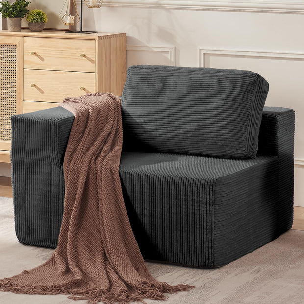 106" Cloud Sectional Couch, Left/Right Facing Convertible Sofa with Deep Seat, L-Shape Modular Upholstered Foam Couch for Living Room Bedroom, No Assembly Required (Corduroy Fabric, Beige)