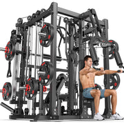 Smith Machine with Cable Crossover System, Multi-Function Squat Rack Power Cage for Home Gym, Power Rack and Packages Weight Sets