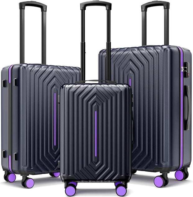Luggage Sets 3 Piece, Carry On and Checked Hardside Lightweight Suitcase with Spinner Wheels and TSA Lock (20/24/28 inch), Purple