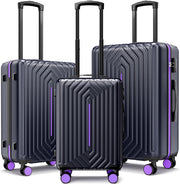 Luggage Sets 3 Piece, Carry On and Checked Hardside Lightweight Suitcase with Spinner Wheels and TSA Lock (20/24/28 inch), Purple