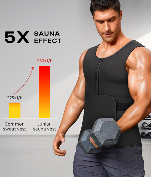 Junlan Sauna Suit for Men 2 in 1 Waist Trainer Sauna Shirt for Men Sweat Band for Stomach