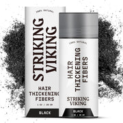 Striking Viking Hair Building Fibers for Thinning Hair (Black) 28g – Natural – Long-Lasting Powder for Undetectable, Thicker Look for Men & Women - Hair Fibers
