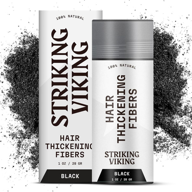 Striking Viking Hair Building Fibers for Thinning Hair (Black) 28g – Natural – Long-Lasting Powder for Undetectable, Thicker Look for Men & Women - Hair Fibers