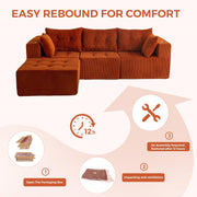 MAXYOYO Modular Sectional Sofa Couch, L Shaped Modern Cloud Couch with 1 Ottoman, Sofa in A Box, Tufted 4-Seat Boneless Sleeper Chair for Living Room, No Assembly Required, Orange