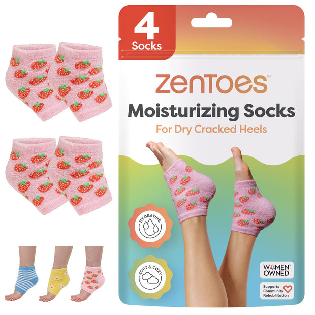 ZenToes Moisturizing Fuzzy Sleep Socks with Vitamin E, Olive Oil and Jojoba Seed Oil to Soften and Hydrate Dry Cracked Heels (Regular, Blue and Pink)