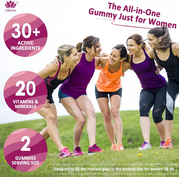 Womens Multivitamin Gummy with Iron, Biotin 2500mcg, Collagen, Keratin, Daily Vitamins A C D E Folate, B Complex, Methylated Multivitamin for Women Support Energy, Beauty, Immune, Sugar Free, 60 Count