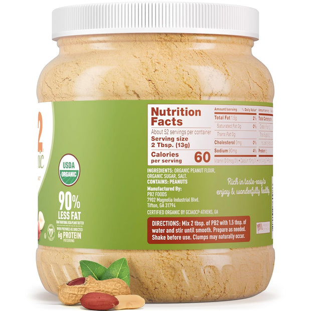 PB2 Organic Powdered Peanut Butter | USDA Organic Certified, Non-GMO Project Verified, Gluten-Free Peanut Butter Powder | Vegan, Keto Friendly | 24oz Resealable Jar