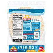 Mission Carb Balance Soft Taco Flour Tortillas, 8 Count, Low Carb, Keto, High Fiber, No Sugar