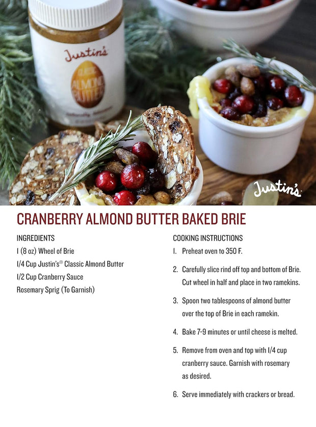 Justin's Classic Almond Butter, Only Two Ingredients, No Stir, Gluten-free, Non-GMO, Keto-friendly, Responsibly Sourced, 16 Ounce Jar, Pack of 1