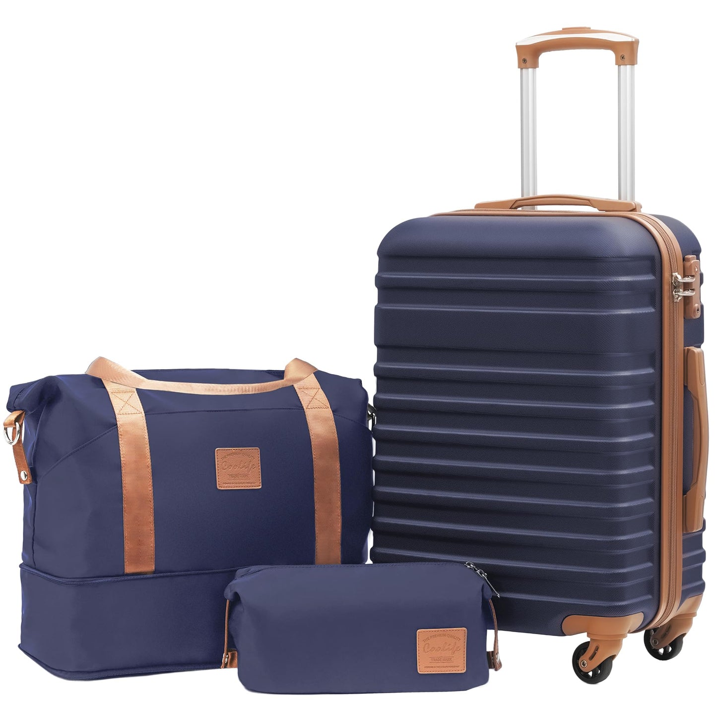 Coolife Suitcase Set 3 Piece Luggage Set Carry On Hardside Luggage with TSA Lock Spinner Wheels (Navy, 5 piece set)