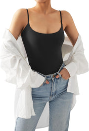 SUUKSESS Women Sexy Square Neck Thong Bodysuit Backless Cami Bodysuit Top