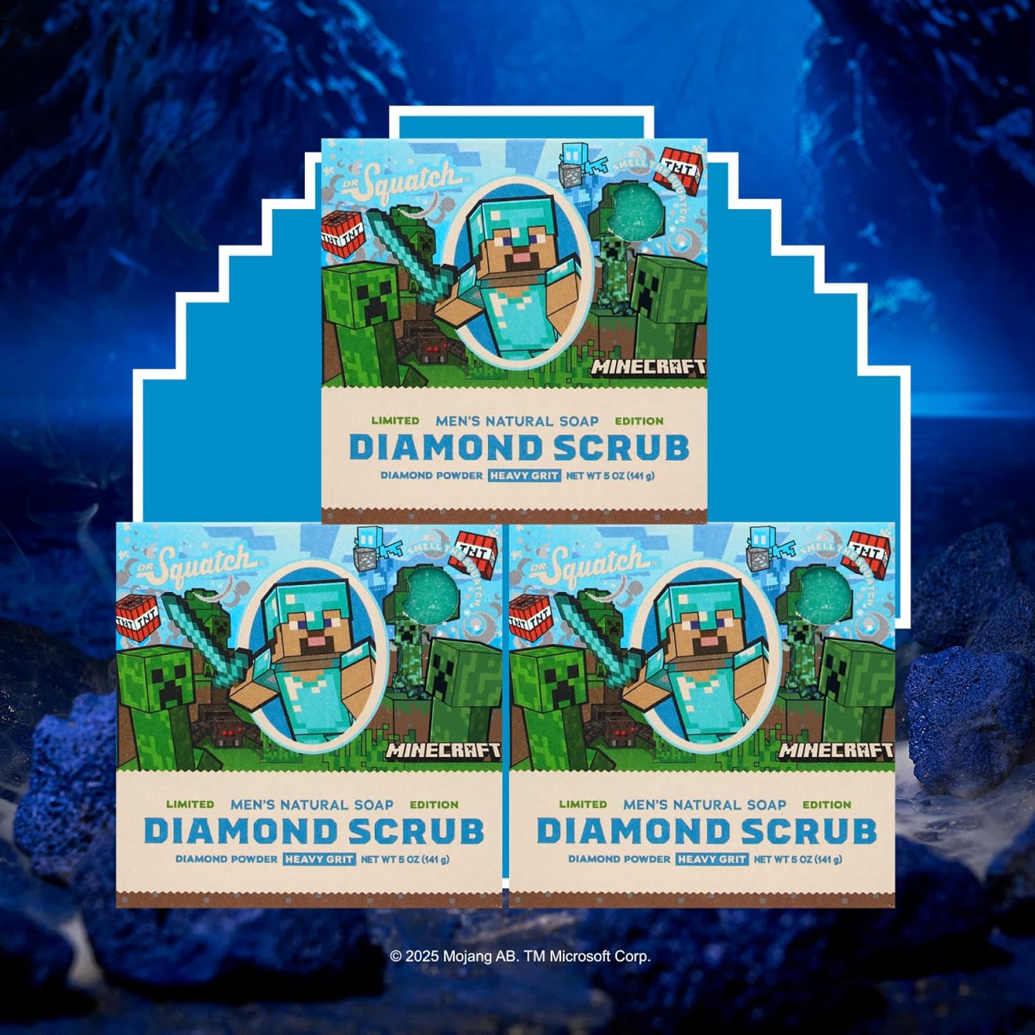 Dr. Squatch Minecraft Collection - Natural 3 Soap Gift Set - Cold Process Soap with No Harsh Chemicals - Smells like Quest for Survival - Diamond Scrub