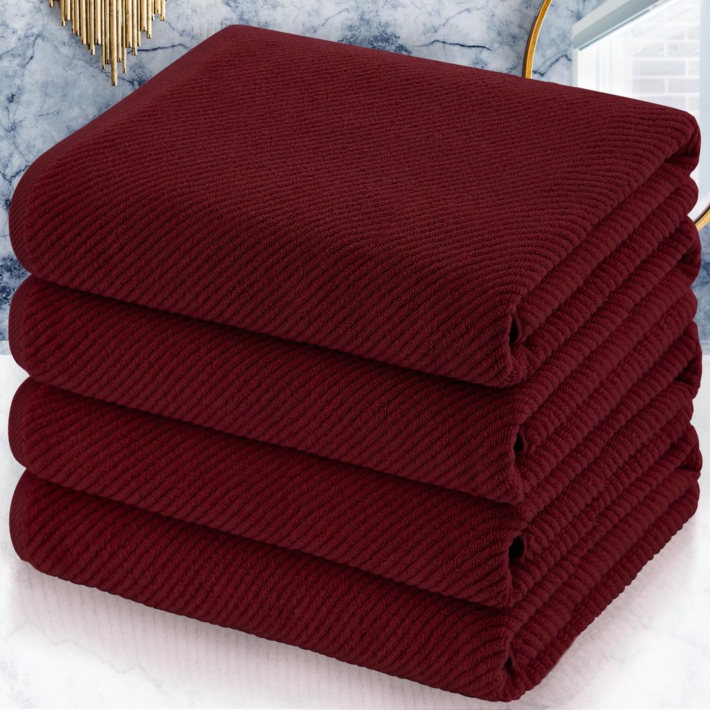VOOVA & MOVAS Bathroom Hand Towels Set of 4, Large 18"x28" - 100% Cotton | Quick Dry | Light Weight | Thick | Soft | Absorption, Luxury Hand Towels for Showering, Hot Pink Bathroom Decor