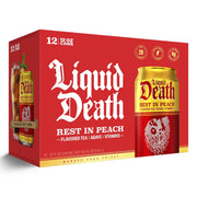 Liquid Death, Rest in Peach Iced Tea, 12-Pack (12 oz Cans), Peach Flavored Back Tea, Low Calorie, No Artificial Sweeteners, B12 & B6 Vitamins