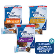 Pure Protein Bars, Chewy Chocolate Chip, Chocolate Deluxe, Chocolate Peanut Butter - Box of 6-3 Boxes - 1 Box of each flavor
