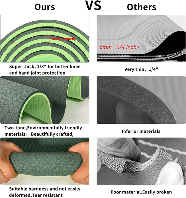 Yoga Mat 1/3 inch QMKGEC Exercise Mats 8mm TPE Non-Slip Extra Thick High-Density Eco Friendly for Yoga Workout Pilates Yoga Mats for Women Men