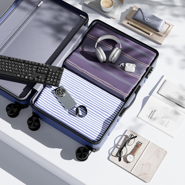 OLIXIS 3-Piece Luggage Set, 20/24/28 Inch Hardside Suitcases with Spinner Wheels, Lightweight ABS Hard Shell Travel Luggage, TSA Approved Lock, Expandable Carry-On & Checked Luggage–Blue