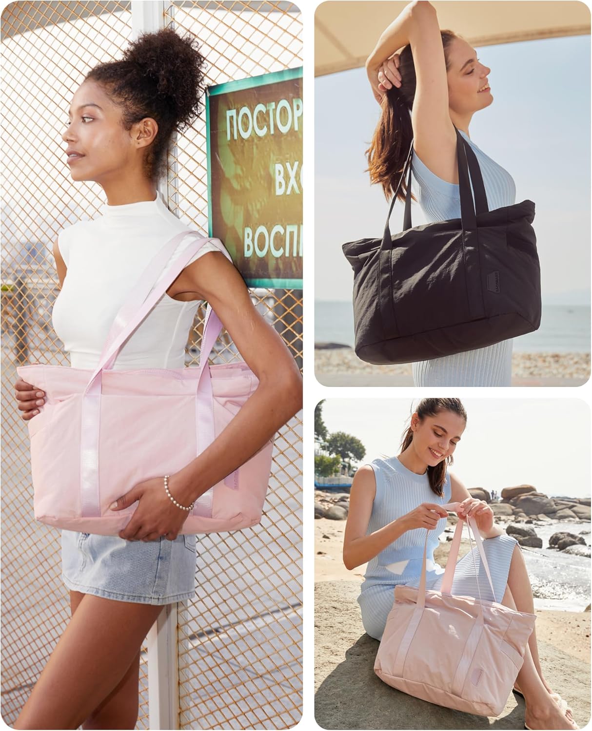 BAGSMART Tote Bag for Women with Zipper, Gym tote with Compartments, Work Tote Nurse Dance Yoga Bag for Travel