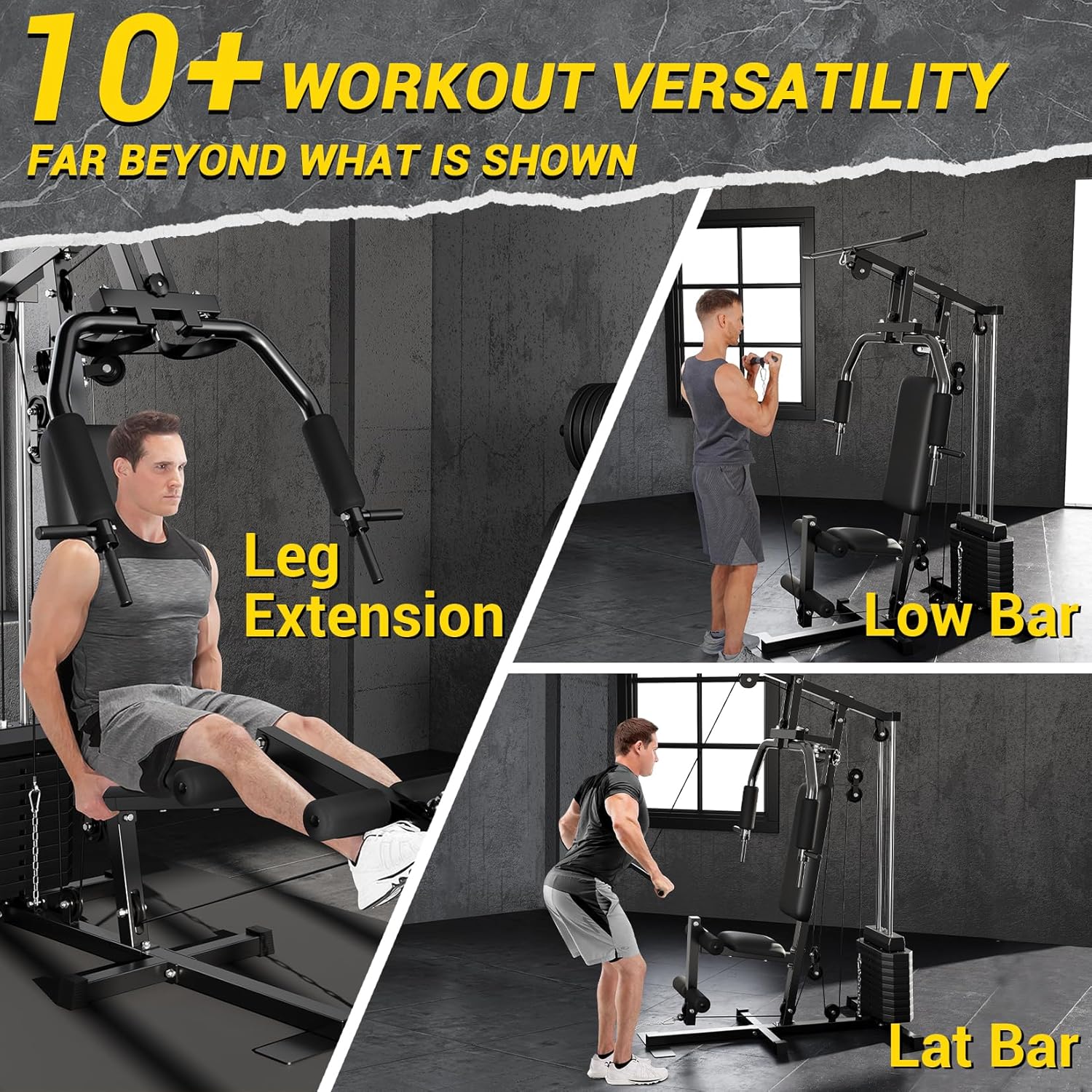 Home Gym Equipment Machine, Full Body Workout Machine with 150LBS Weight Stack, Multifunctional All in One Exercise Station with Preacher Curl Pad, Leg Developer for Strength Training