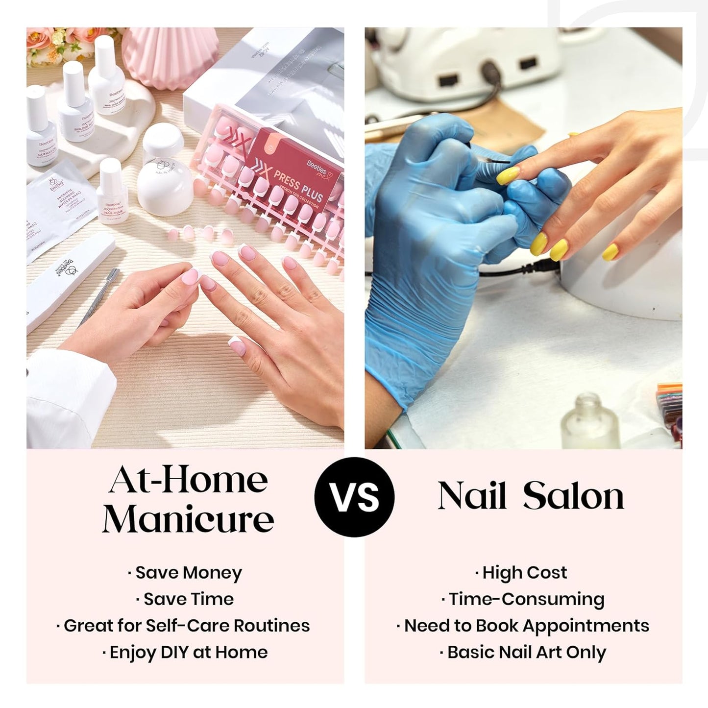 Beetles X Press Gel Nail Kit: Long Square French Tip Press On Nails Kit With 224Pcs Nail Tips Nail Glue & Builder Top Coat Mini UV Light, All-in-One DIY Designs Gift For Women At Home 16 Size