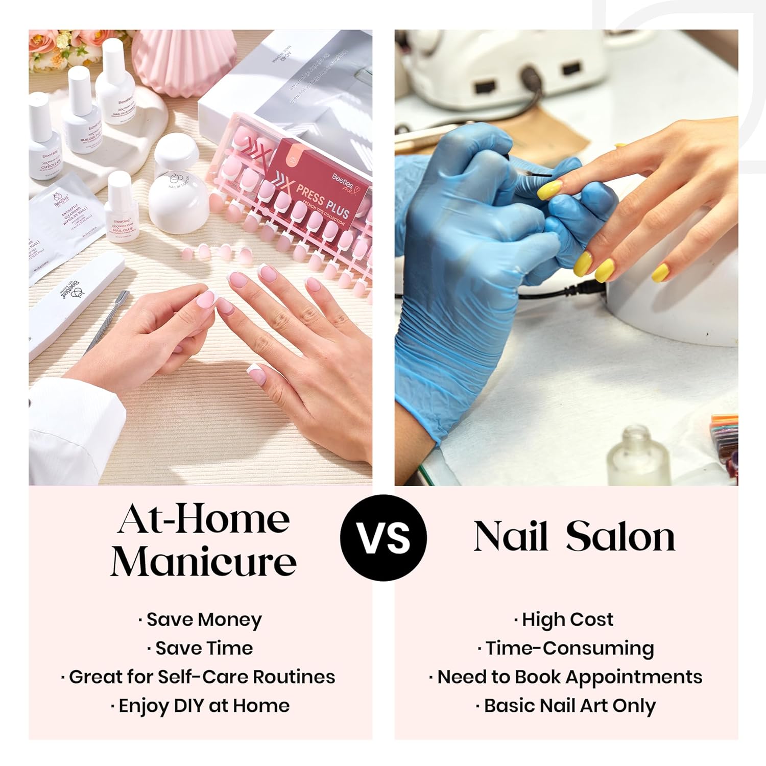 Beetles X Press Gel Nail Kit: Long Square French Tip Press On Nails Kit With 224Pcs Nail Tips Nail Glue & Builder Top Coat Mini UV Light, All-in-One DIY Designs Gift For Women At Home 16 Size