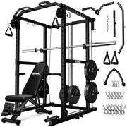 R1-V4 Power Cage Rack, 2000LB Squat Rack with Cable Crossover System, Multi-Function Weight Cage, Home Gym Workout Machine with More Training Attachments