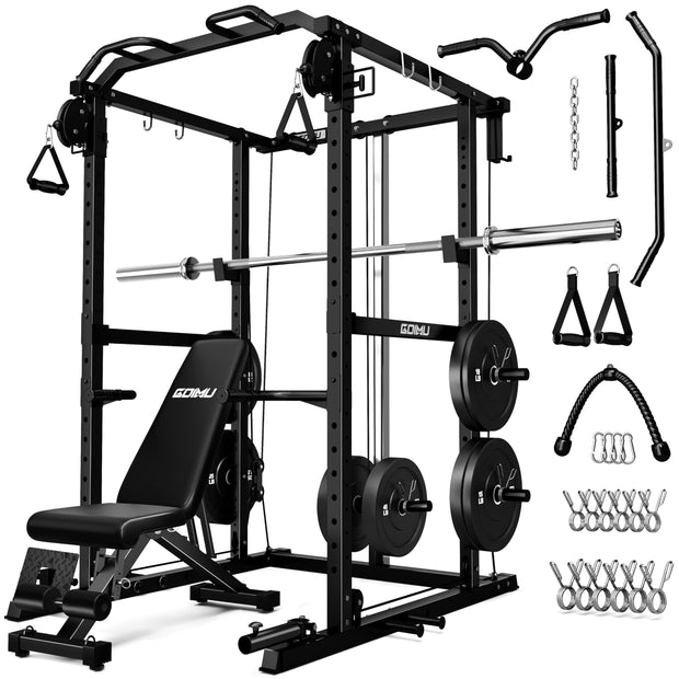 R1-V4 Power Cage Rack, 2000LB Squat Rack with Cable Crossover System, Multi-Function Weight Cage, Home Gym Workout Machine with More Training Attachments