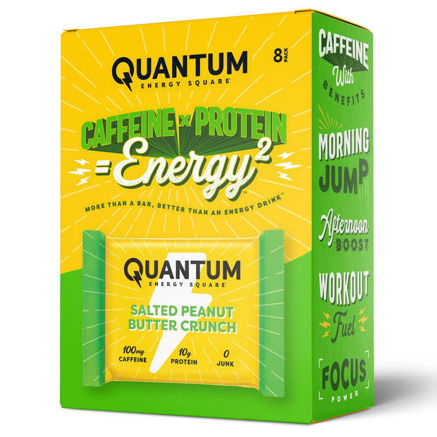 Quantum Energy Square: Energy Bar with Caffeine & 10g Protein. Delicious Healthy Snack On The Go. (Vegan, Gluten-free, Soy-free, Dairy-free) (Variety 12-Pack)