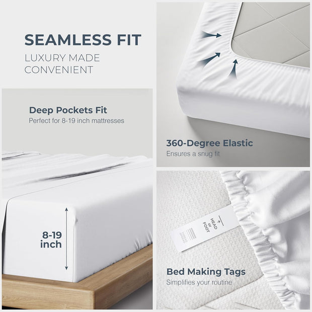 THREAD SPREAD 100% Egyptian Cotton King Size Sheets Set - Luxury 1500 Thread Count Egyptian Cotton Sheets King Size, Silky Soft, Cooling, Sateen Weave 17" Deep Pocket Bed Set - White
