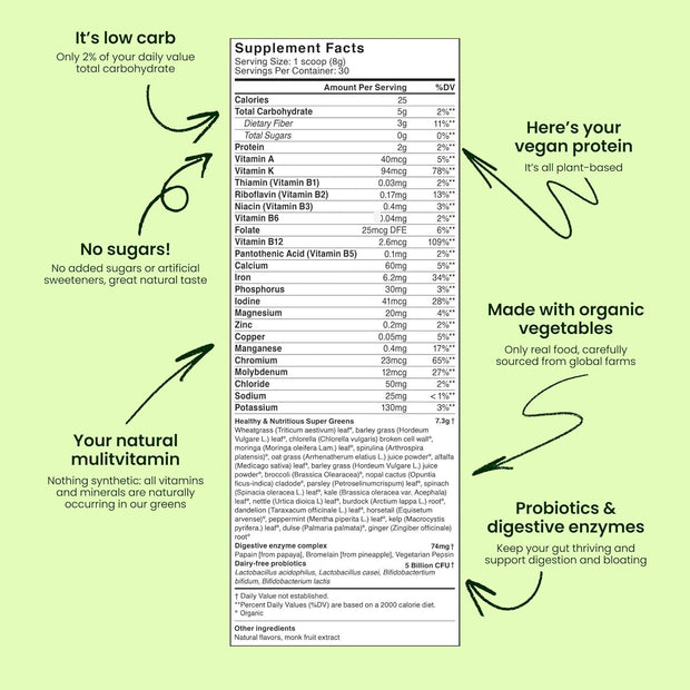 LIVE IT UP Super Greens Powder | All-Natural Plant-Based Superfood Blend with Probiotics & Digestive Enzymes | Supports Gut Health, Immunity, Energy, and Daily Wellness | No Added Sugar - 30 Servings