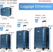 Luggage Sets 4 Piece, ABS PC Lightweight Suitcases with Wheels, Hardshell Luggage Sets Carry on Luggage with TSA Lock Blue (12in 20in 24in 28in)