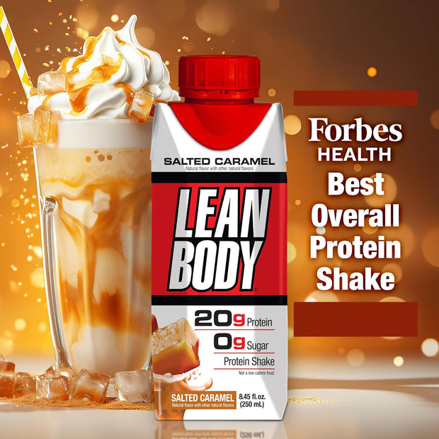 Lean Body Ready-to-Drink Salted Caramel Protein Shake, 20g Protein, Whey Blend, 0 Sugar, Gluten Free, 22 Vitamins & Minerals, (Recyclable Carton & Lid - Pack of 4)