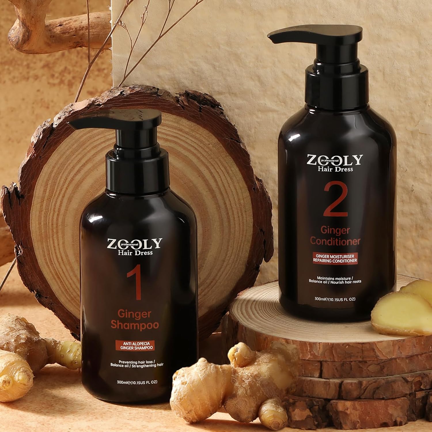 Ginger Hair Shampoo and Conditioner Set Scalp Care Salon Quality, Anti Hair Loss, Balance Oil, Moisturizing and Strengthening Hair, Suitable for Women and Men, 20.3 Fl Oz, Pack of 2