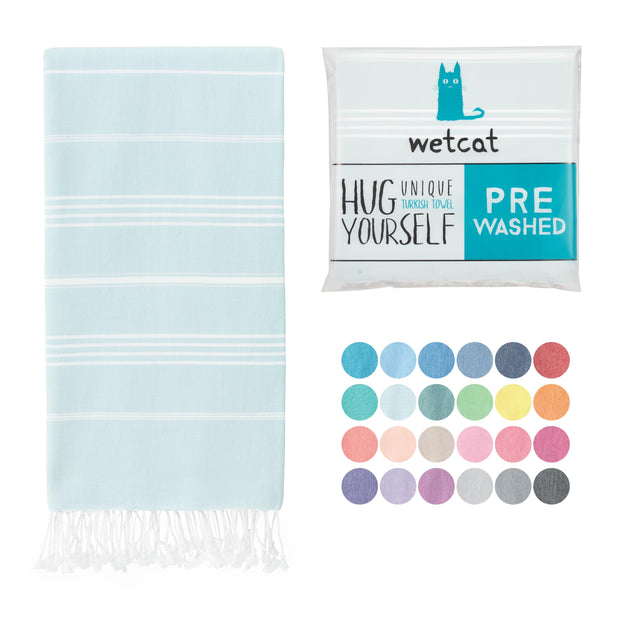 WETCAT Turkish Beach Towel Oversized (38"x71") 100% Turkish Cotton, Made in Turkey - Sand Free, Extra Large, Ultra Soft, Quick Drying, Compact & Lightweight for Travel - Blue