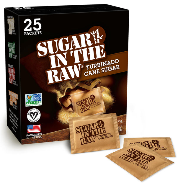 Sugar In The Raw Turbinado Cane Sugar Packets, 200 Ct Box, 1 Pack, Pure, All-Natural Turbinado Sugar, Non-GMO Project Verified, Kosher, Vegan and Gluten Free