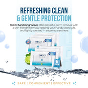 SONO Alcohol-Free Sanitizing Hand Wipes with Bergamot & Aloe Essential Oil - Hospital-Grade Disinfectant - Individually Wrapped Travel Size - 6 Packs of 20 - Gentle Cleaning & Germ Protection Anywhere