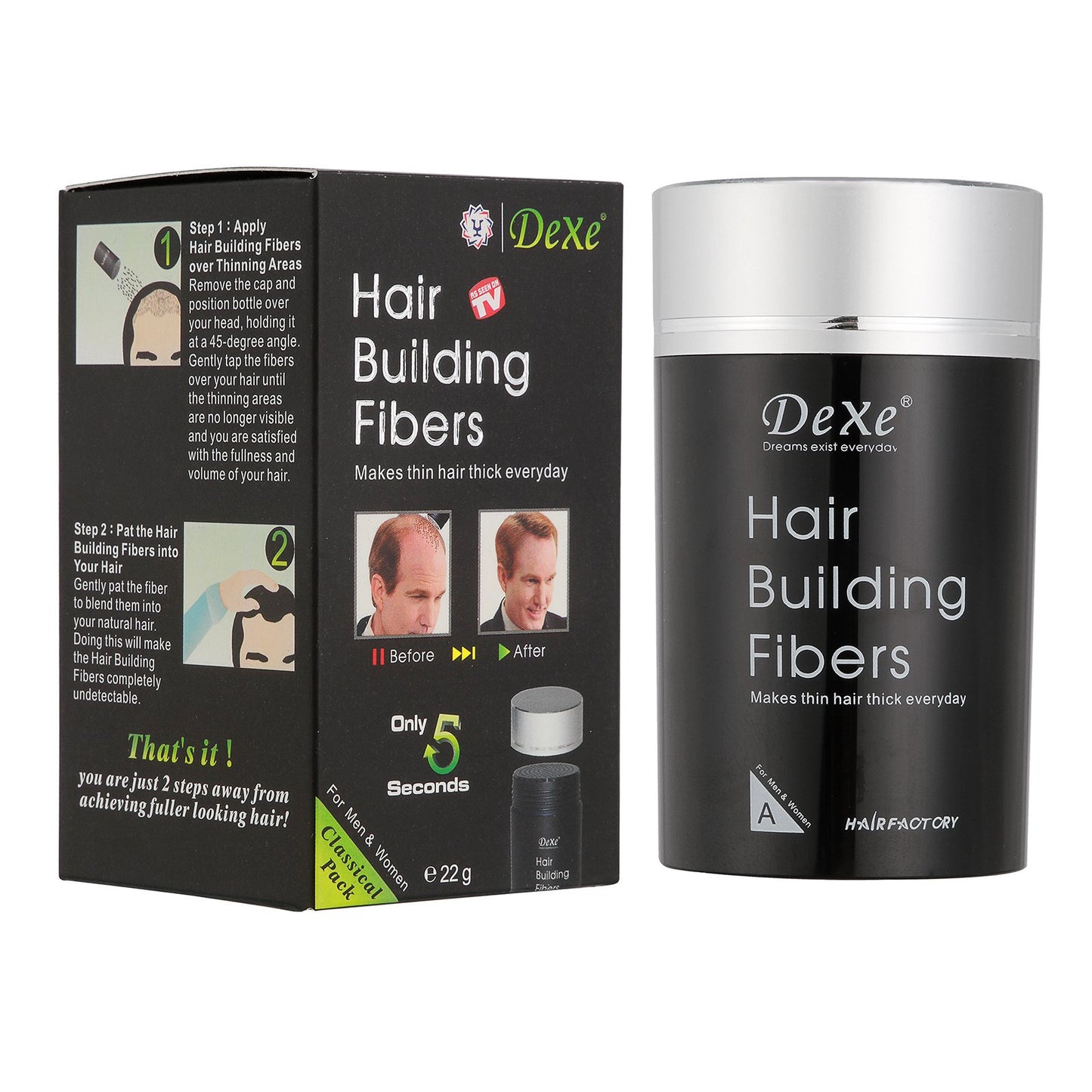 Dark Brown Colored Hair Building Fibers - Instantly Thicken Thinning Hair for Men and Women