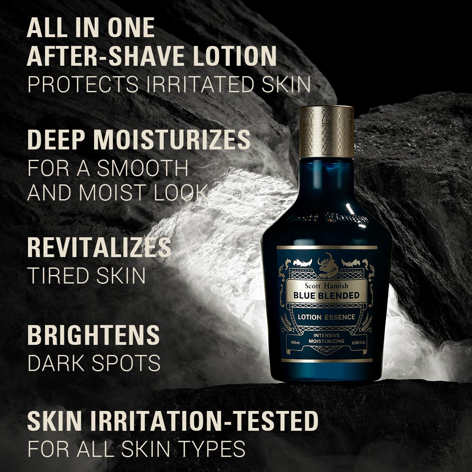 Blue Blended Lotion Essence – Men Anti Aging Face Moisturizer with Hyaluronic Acid & Amino Acid – Anti Wrinkle Face Emulsion to Restore Vitality & Firmness, 6.09 fl.oz.