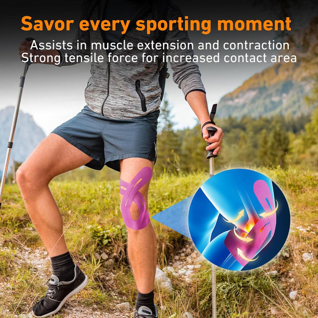 PreCut Kinesiology Tape for Knees, 12 PCS Waterproof KTQUICK Knee Tape for Knee Pain Relief Pre Cut, Original Cotton Athletic Knee Tape, Waterproof & Hypoallergenic Latex-Free for Sports (Black)