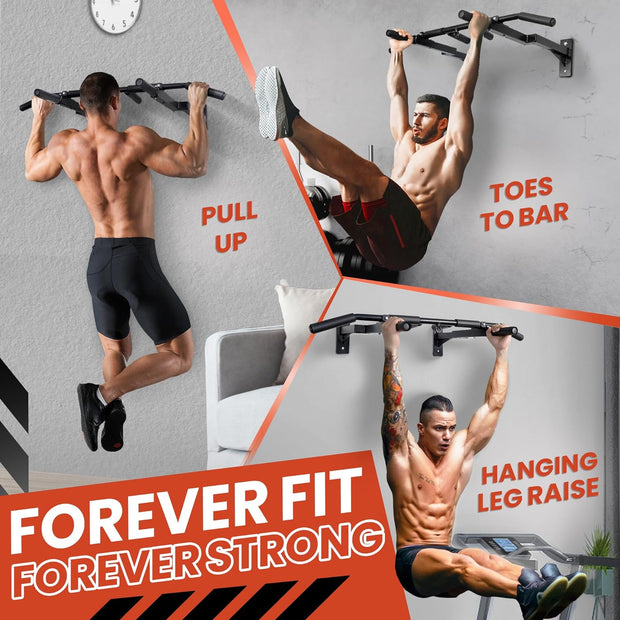 Yes4All Multi-Grip Wall Mount Pull-Up Bar, 16 Inches & 24 Inches Reversible Stud and Wall Compatibility Mounted Pull Up Bar Design, Solid Construction Strength Training