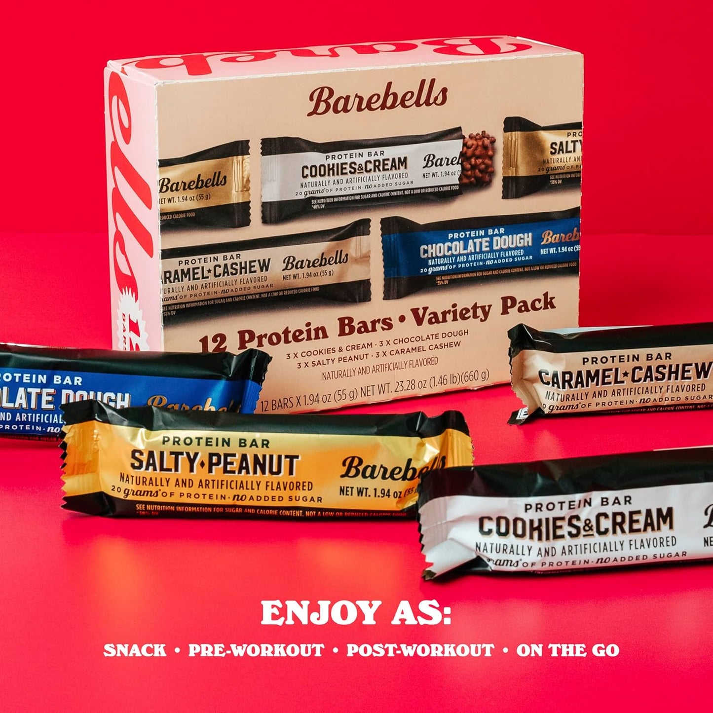 Barebells Protein Bars Variety Pack - 12 Count, 1.9oz Bars - Protein Snacks with 20g of High Protein - Chocolate Protein Bar with 1g of Total Sugars - Perfect on The Go Protein Snack & Breakfast Bars